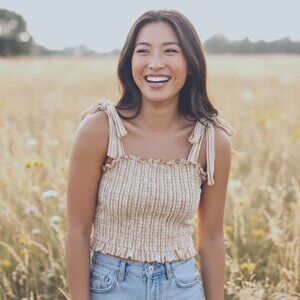 Band of Gypsies Can’t Touch This Crop Top Ivory Butterscotch Ruched Ruffled Hem